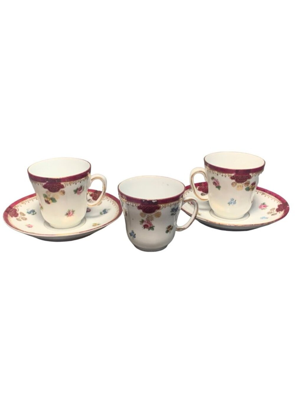 Victoria Austria Vintage Porcelain 3 Tea Cup & 2 Saucer Set
